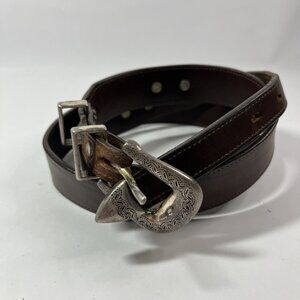 Lady Nadim USA Womens XL Western Belt Brown Leather Silver Buckle Vine Conches